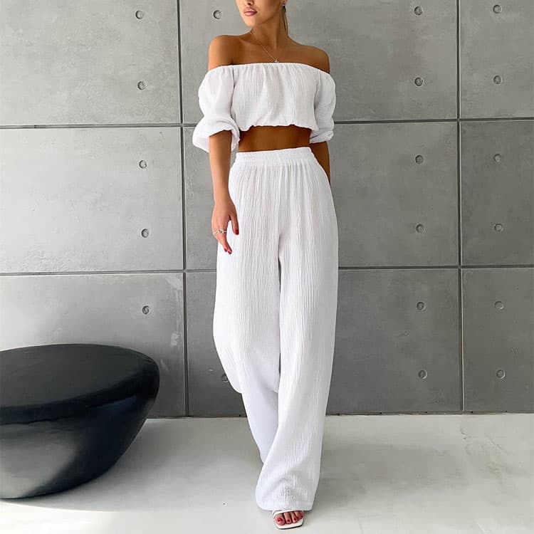 Hot Selling 2024 New Fashion Sexy Off Shoulder Tube Top Wide Legged Pants Two Piece Sets for Women