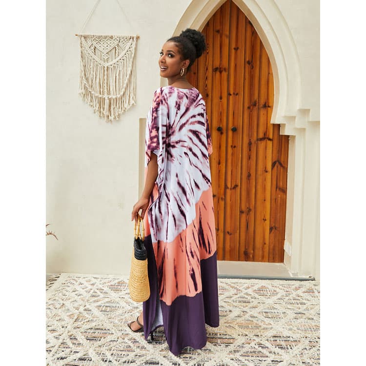 Wholesaler Loose Rayon Printed Holiday Long Dress Women Bikini Sun Shirt Beach Sexy Cover up