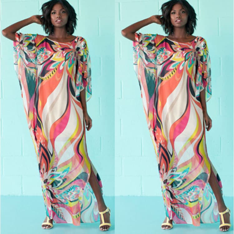 Wholesaler Loose Kimono Chiffon Printed Holiday Dress Women Bikini Sun Shirt Beach Sexy Cover up