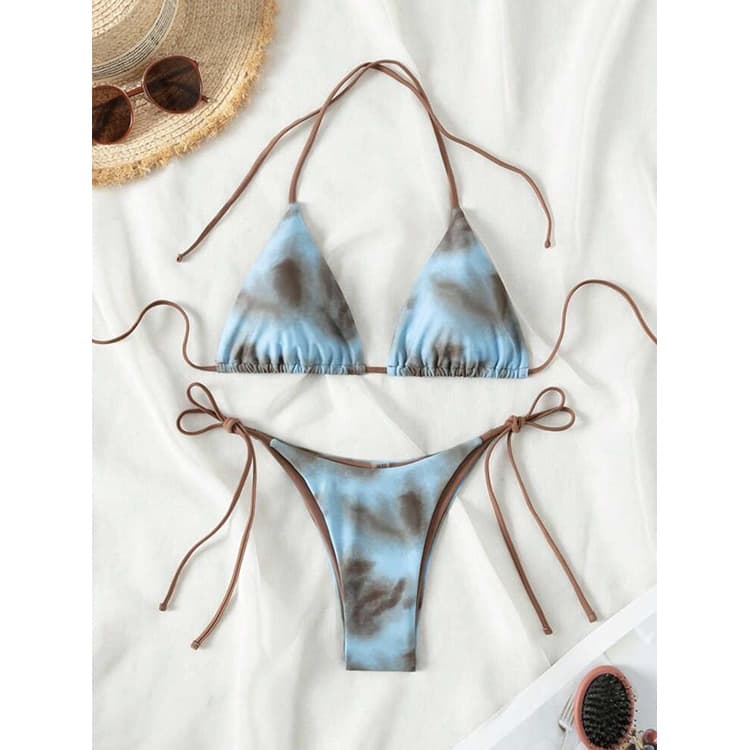 XS-L Hot Sell Women 2 Piece Swimsuit Tie Dye Lace up Bikini Swimwear Wholesale