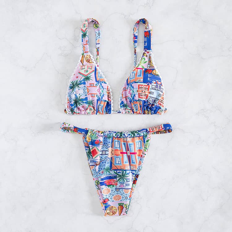 Factory Wholesale 2024 New Hot Selling Two Piece Set Printed Lace Bikini for Women