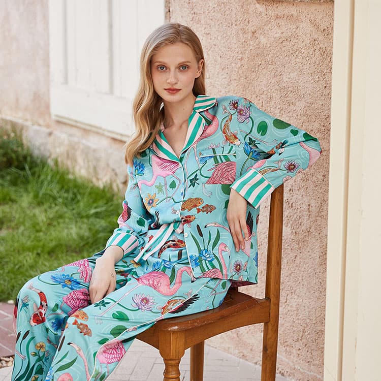 Pajamas Women Long Sleeve Plus Size Loose Two Piece Sleepwear Set Home Wear