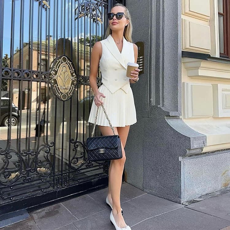 2024 New Summer Fashion Lapel Irregular Top Pleated Skirt Casual Suit