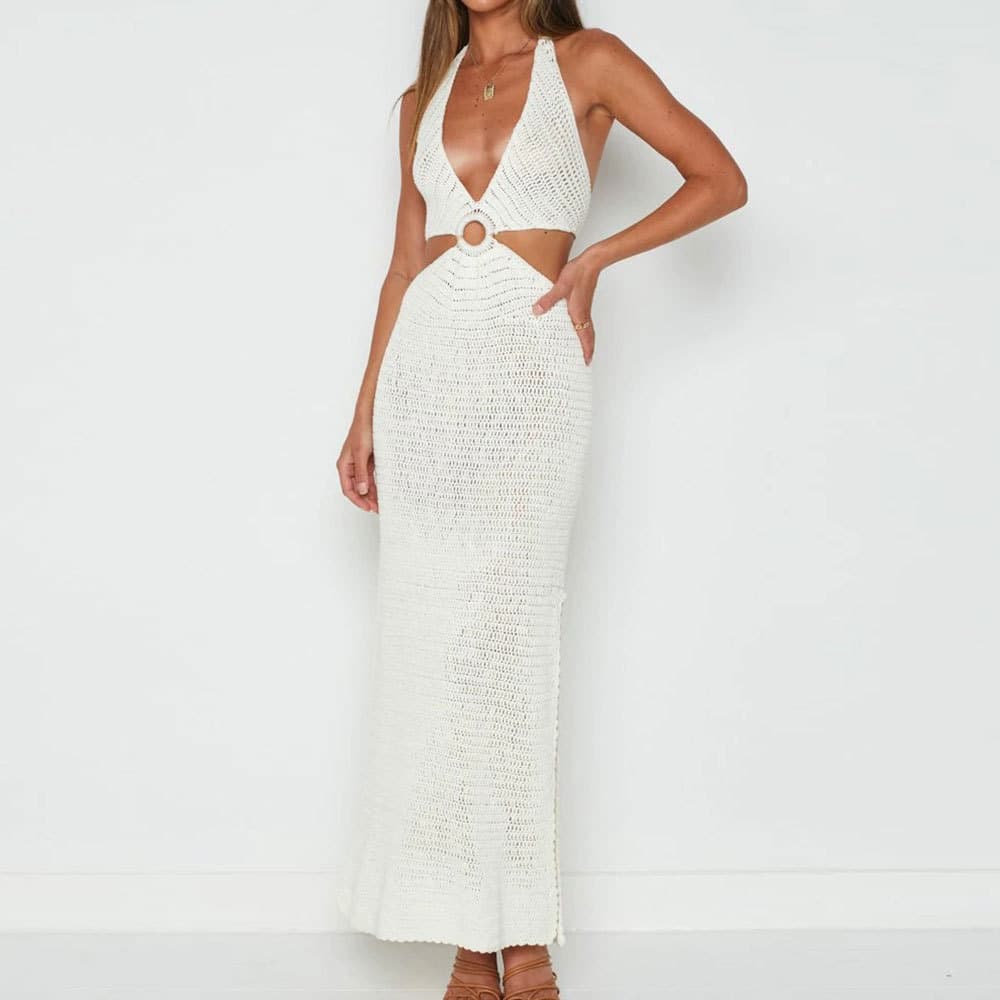 Hot-selling Women Deep V Long Dress Bikini Cover Ups Strap Sexy Back Coverups