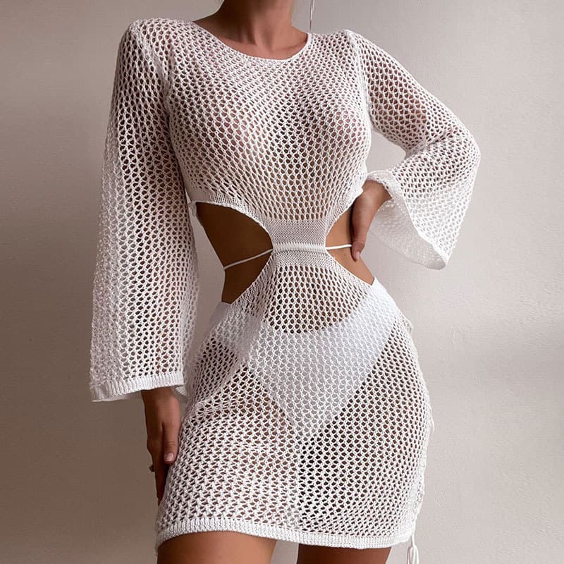 2023 New Style Sunscreen Cover Ups Sexy Knitting Swimwear Bikini Short Dress