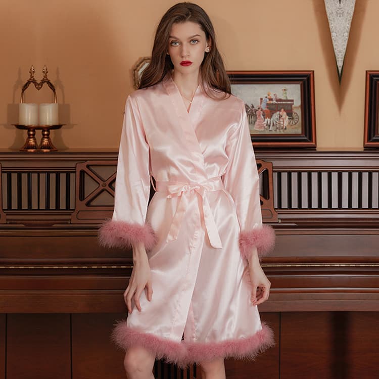 Brides Bridesmaids Dressing Gown Women Feather Nightgown Wedding Solid Color Bathrobes