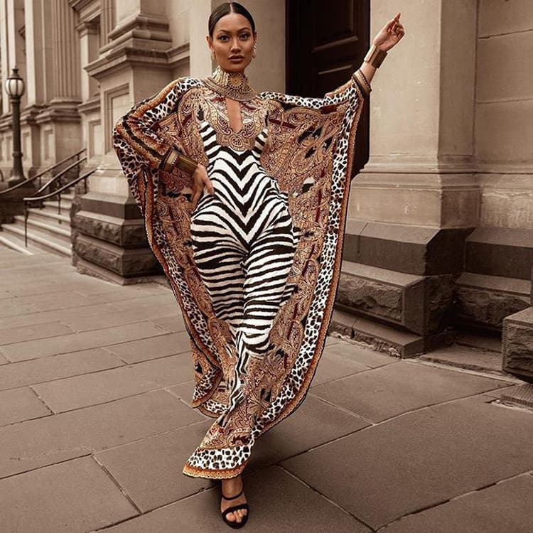 New Four-sided Stretch zebra Print Beach Cover Ups Sexy Loose Robe Sunscreen Dress