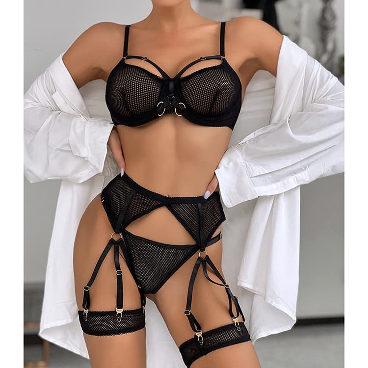 Mesh Sexy Slim Perspective Versatile Fashion 4 Piece Set Women Wholesale