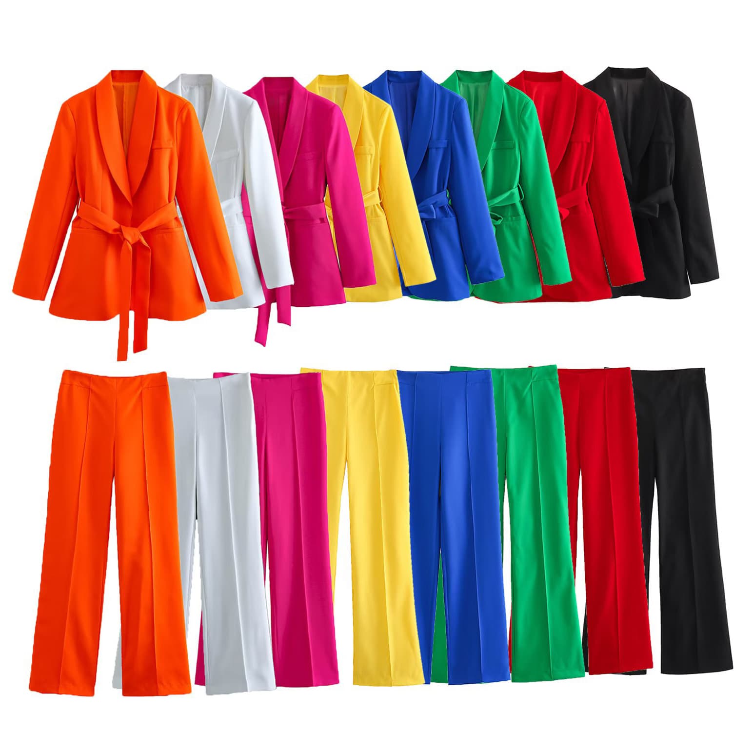New Summer Solid Color Strappy Suit Jacket High Waist Straight Trousers Suit for Women