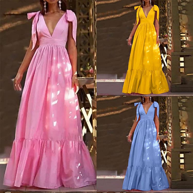 2023 New One Shoulder Sexy Backless Bow Knot Sling Swing Skirt Casual Dress