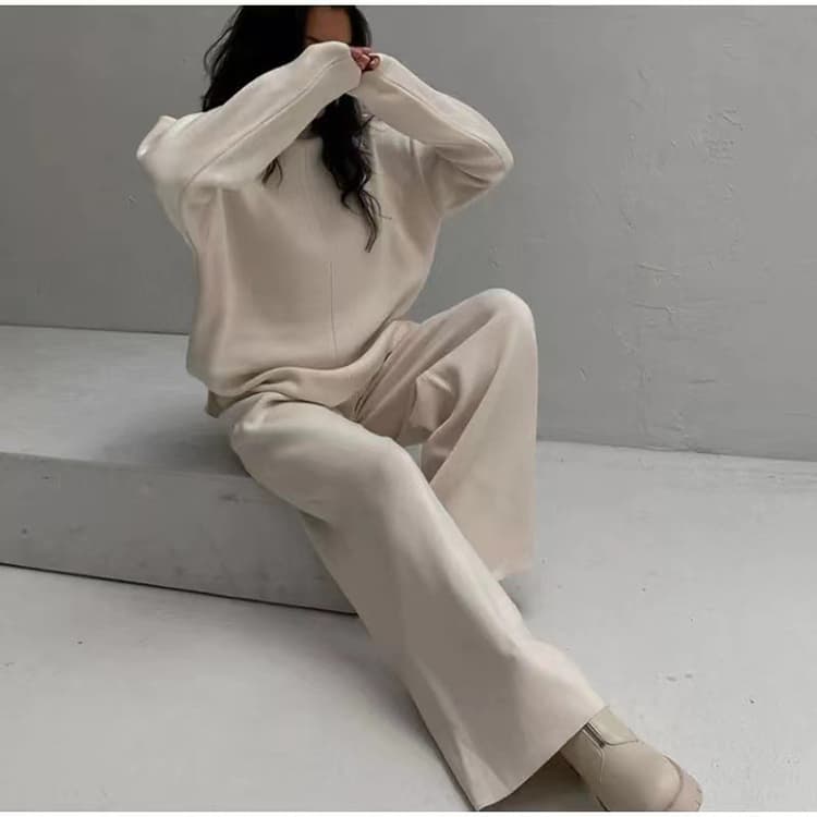 Solid Color Long Sleeve Loose Autumn and Winter Sweater Women Knitted Long Suit