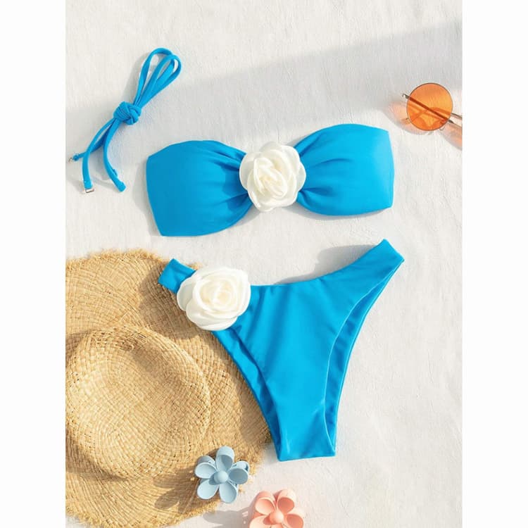 2 Piece 3D Flower Swimwear Fresh Style Sexy Brazilian Bikini 2024 Fashion One Shoulder Beachwear Sexy