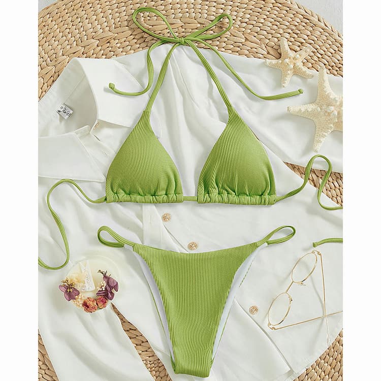 Summer Candy Color New Fashion Women 2 Pcs Swimsuit Solid Color Sexy Backless Beachwear & Bikini