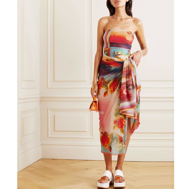 2024 Ins Floral Rainbow Matching Bikini Two Piece Butterfly Printed Sexy Swimsuit One Shoulder