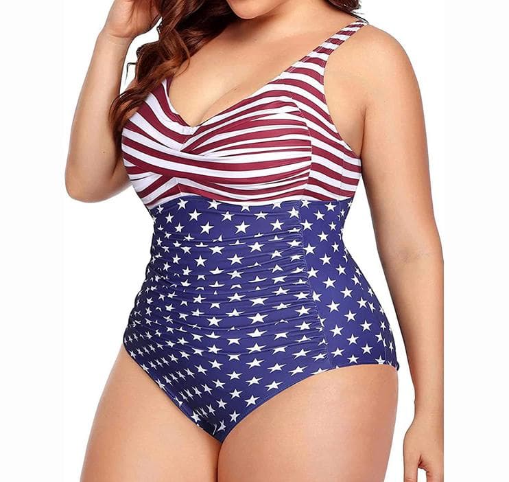 One Piece V Neck Plus Size Sexy Print Bikini Solid Color Sexy Elegant Big Size Summer Beach Swimsuit