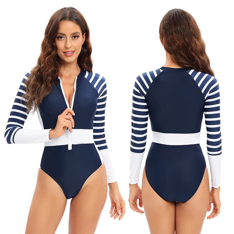 Two Color Blocking One Piece Long Sleeved Surf Suit 2024 New Diving Beach Beach Wear Zipper Convenient Swimwear