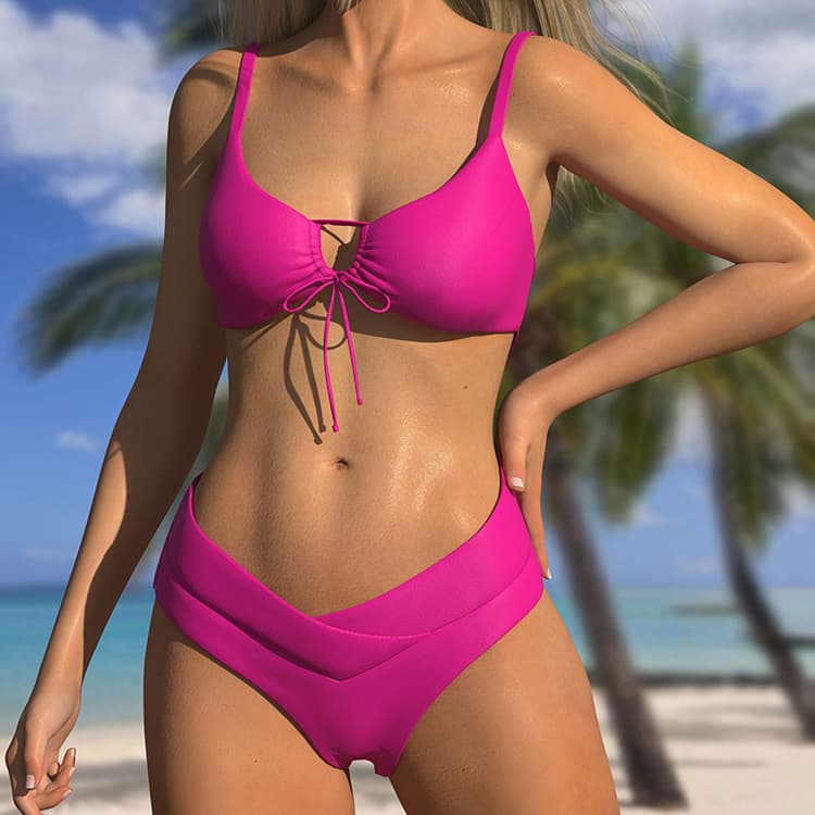 2024 Solid Sexy Multi Color Mini 2 Piece Bikini Set Simple Classic Young Girls Beach Swimwear