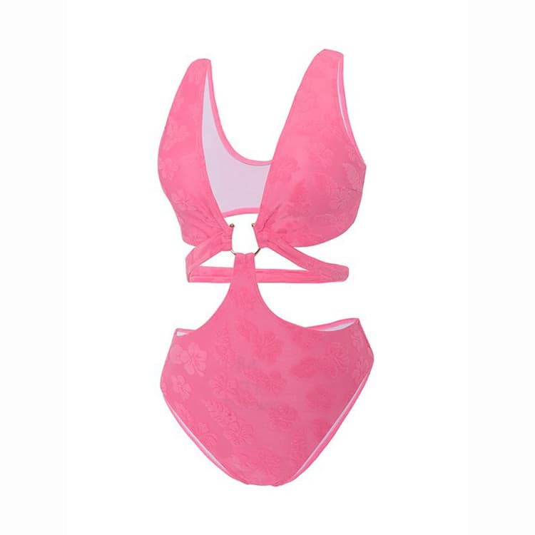 New pink One Piece Swimsuit Women Hot Summer Bikini Solid Color Hollow Out Swimwear