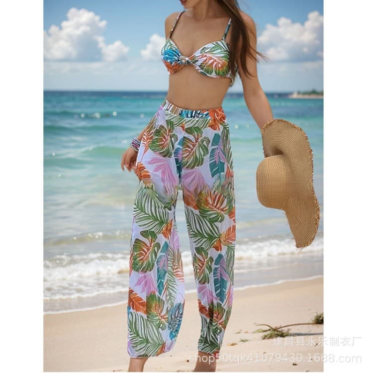 New Floral Color Push up Bikini Neck Style Bikini Pants Three Piece Set Sexy Swimsuit