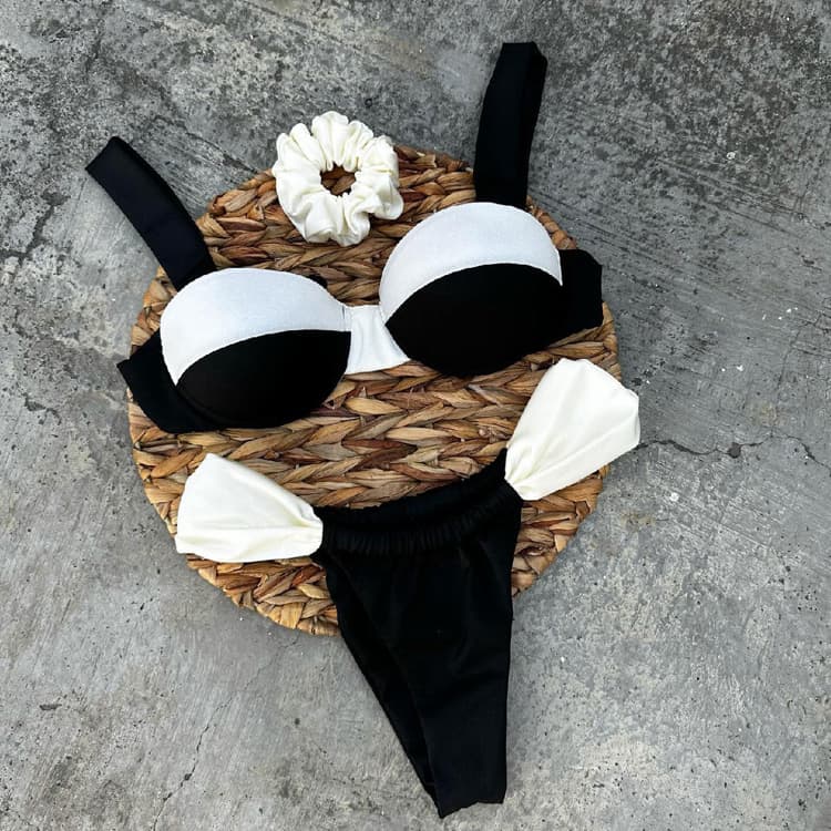 Black and White Color Sexy New Brazilian Bikini 2 Piece Backless Simple Fashion Swimming Suit