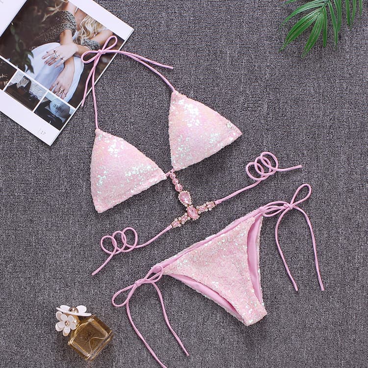 Sexy Sequined Bikini Drill New Three-Point Swimsuit Two-Piece Swimsuit Woman