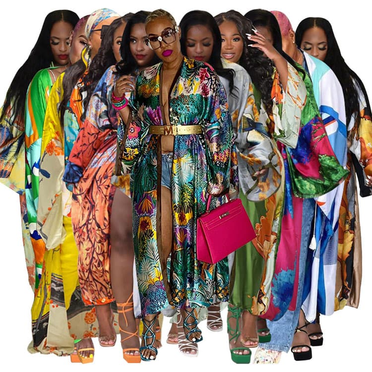 Hot Selling African Cardigan Outerwear Faux Silk Printed Fashionable Casual Cape Beach Cover Ups