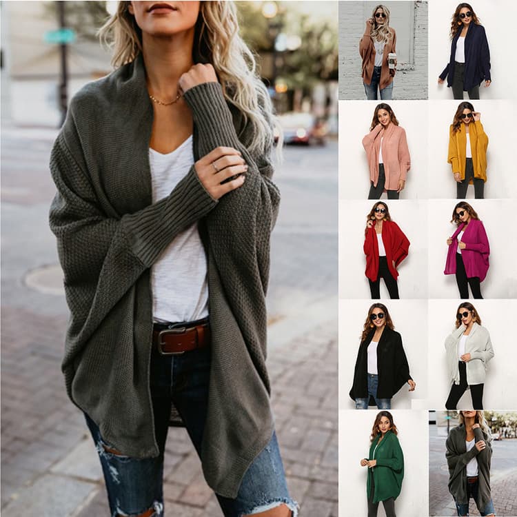 Winter New Solid Color Sweater Coat Bat Sleeve Knitted Sweater Cardigan Fashion Sweater