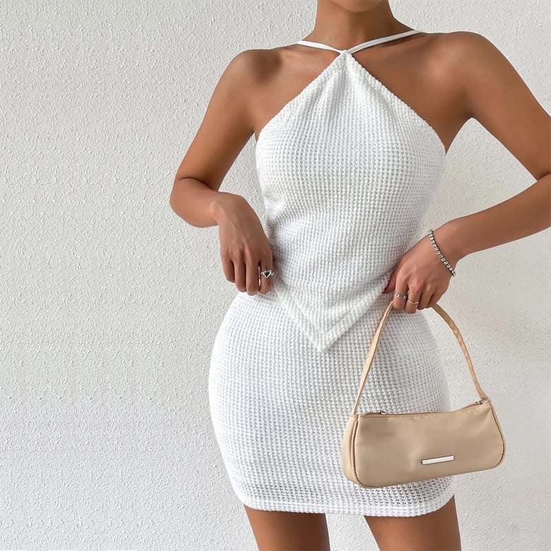 Sexy Spicy Girl Two Piece Set Textured Backless Halter Top & Bodycon Skirt