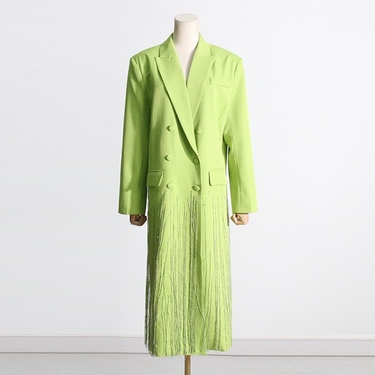 New Green Fashion Trend Suit Jacket Tassel Suit Loose Casual Long Suit Jacket for Women