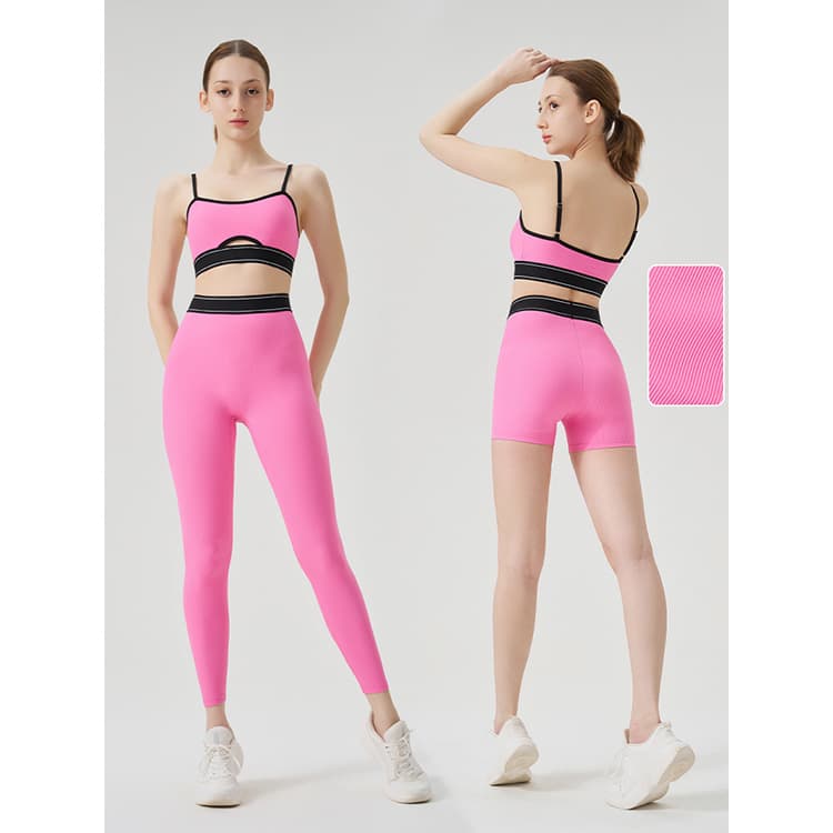 Custom Logo Contrast Banding Bra and Legging Yoga Set Ribbed 2 Piece Fitness Yoga Set for Women