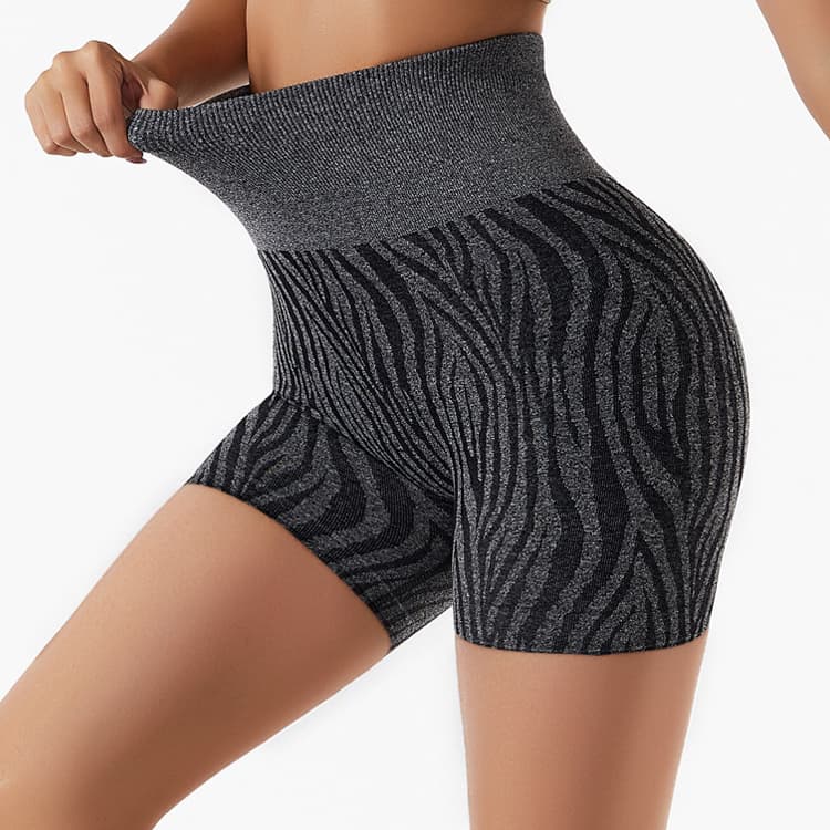 Zebra Print Seamless Yoga Suit Shorts Peach Butt Tight Yoga Shorts