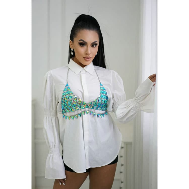 2023 New Handmade Beach Colorful Gemstone Lace up Backless Body Chain Bikini for Women