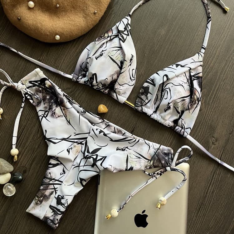 2023 Shell Bronzing Mermaid Bikini Sets Women Push up PU Leather Swimsuit Sexy Thong Bikini