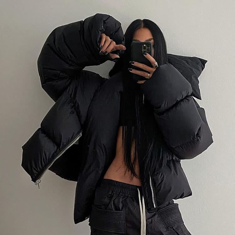 2022 Winter Clothes Custom Bib Lady Women Puffer Down Jacket Puffy Short Crop Top Bubble Coat Puffer Jacket