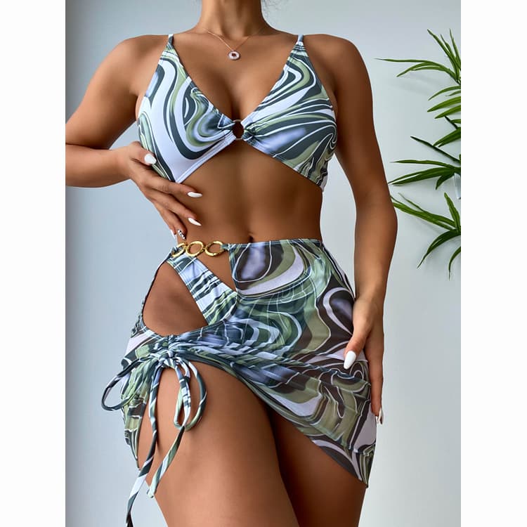 AliExpress Unique Printed Three Piece Swimsuit Set Ring Design Bikini