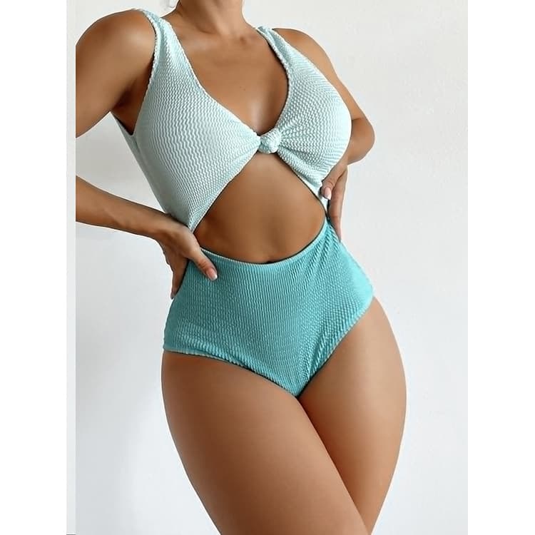 Gradient Colorblock One Piece Swimsuit High Cut Crinkled Fabric Cute Swimsuits