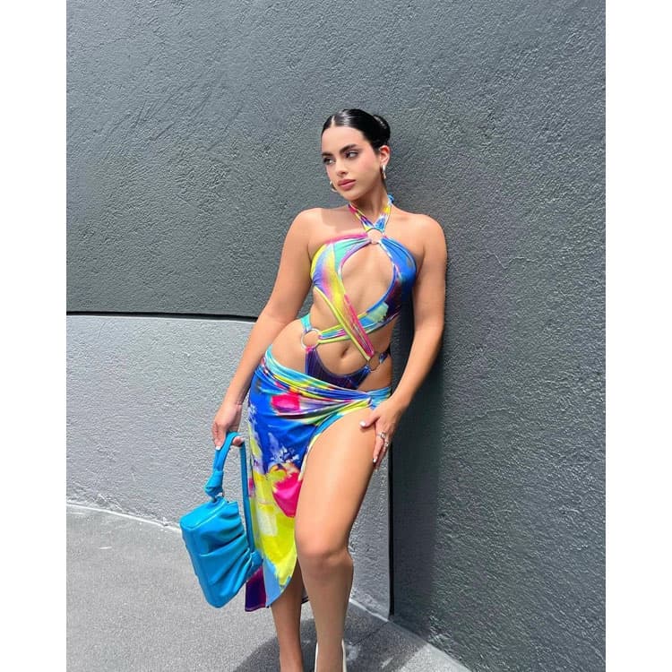2023 Color Digital Printing Screen Covering Bikini Hollow Sexy Beach Bikini