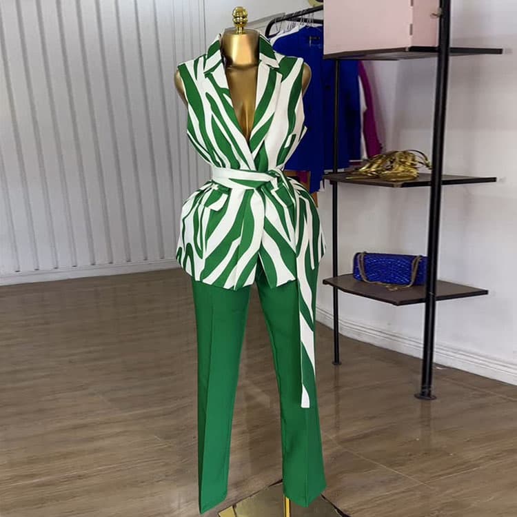 Sleeveless Fashion Elegant Print Women's Suit 2025 New Factory Direct Sales Women Set
