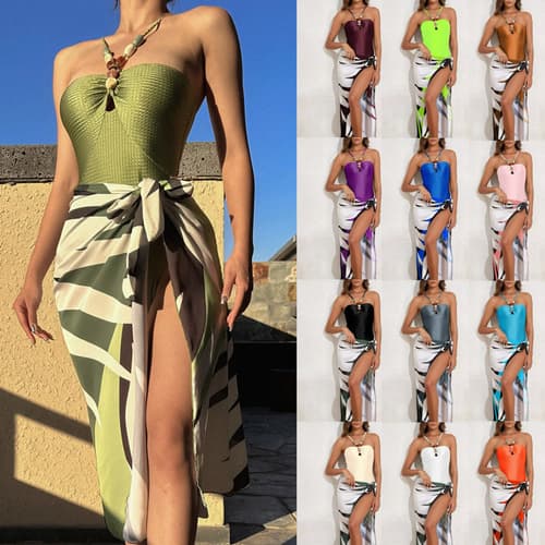 Wholesale Floral Printed Bikini Long Mesh Skirt Beach Sexy Mesh Bikini Swimsuit Set