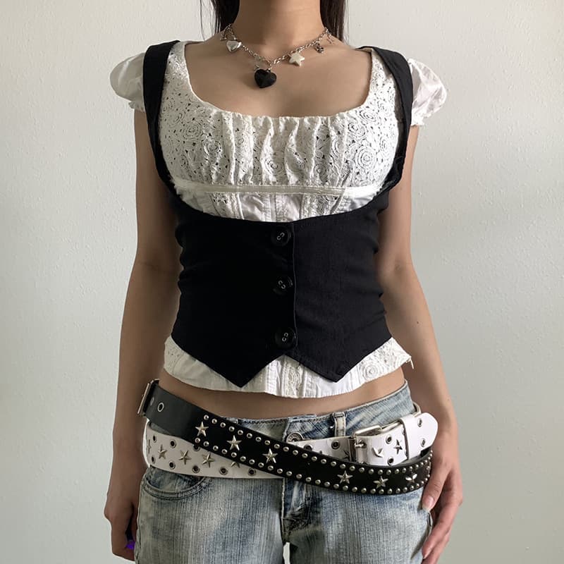 Foreign Trade Women's Clothing, Buttoned Waist, Slimming, Personalized Outer Waistband, Hot Girl Street Fashion, Versatile Sleeveless Vest