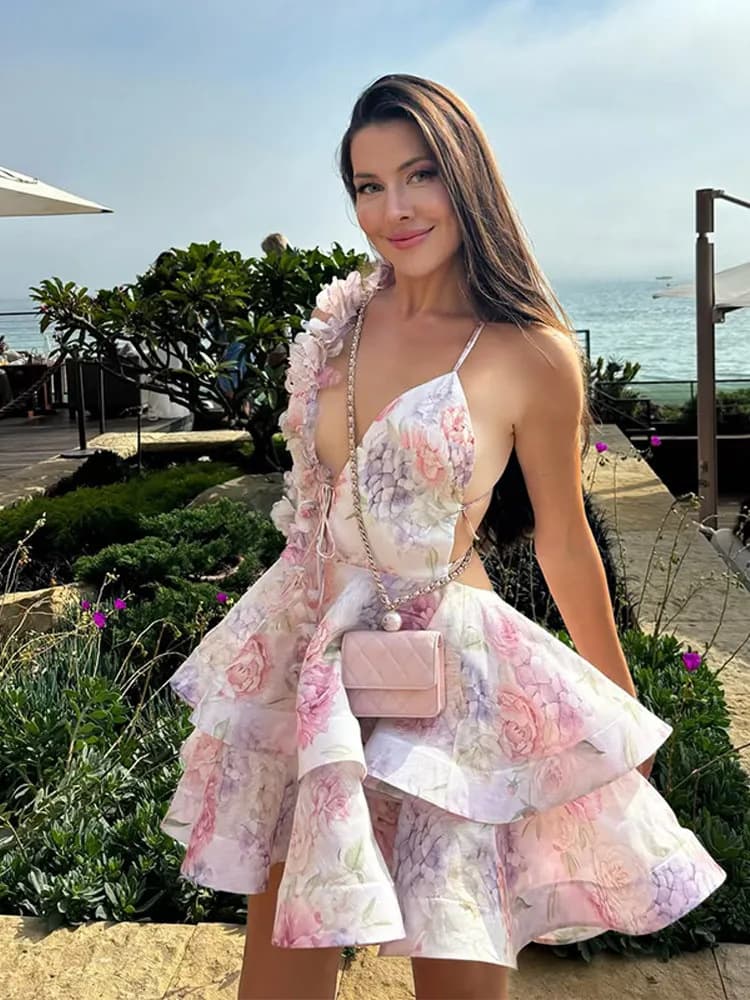 European And American 2026 Summer New Cross-border Women's Holiday Style Three-dimensional Flower Dress Bandage Bra Dress