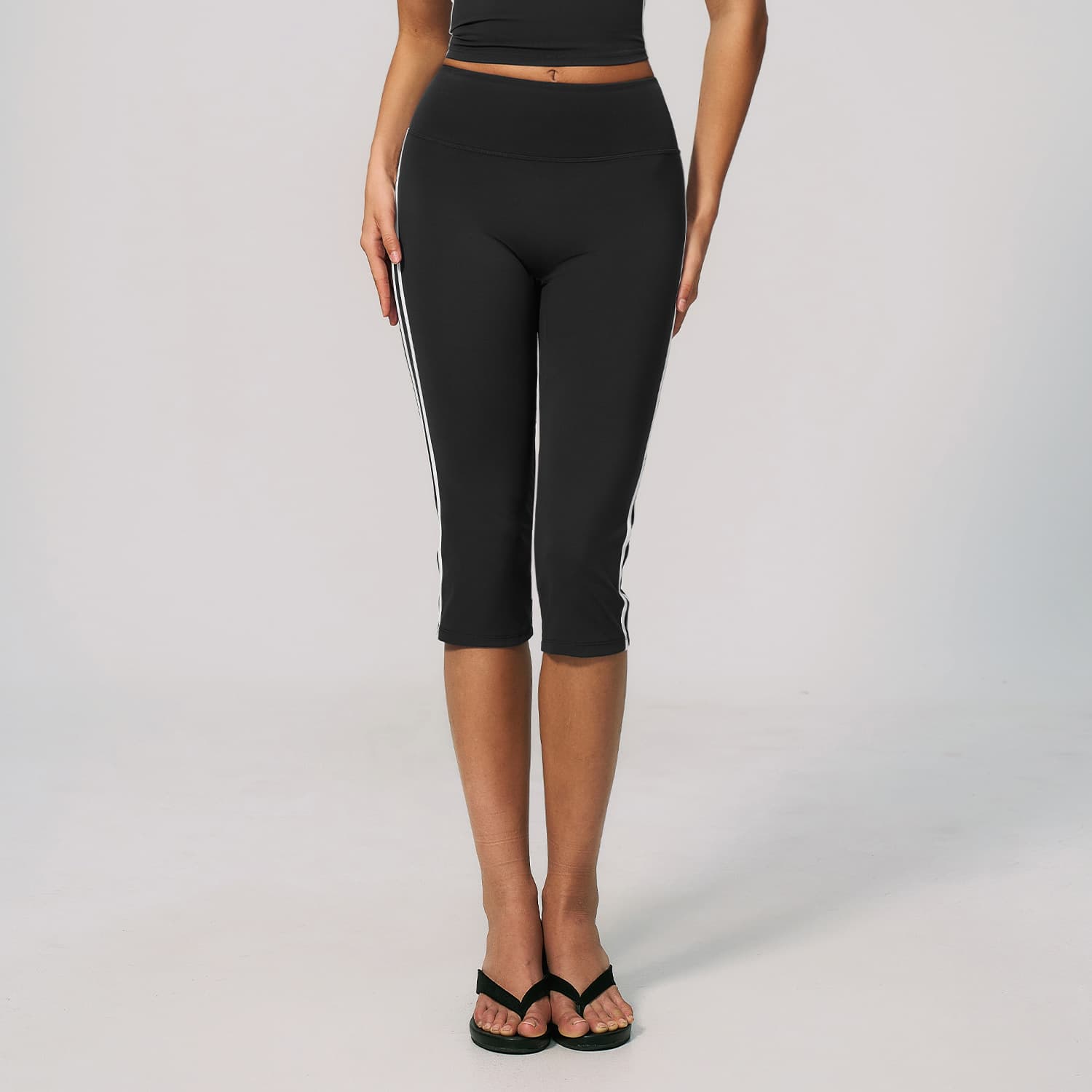 Contrast Color Nudity Yoga Medium Trousers Tucked In High Waist Peach Hip Slim Fit Side White Ribbon Sport Ankle Pants 4506