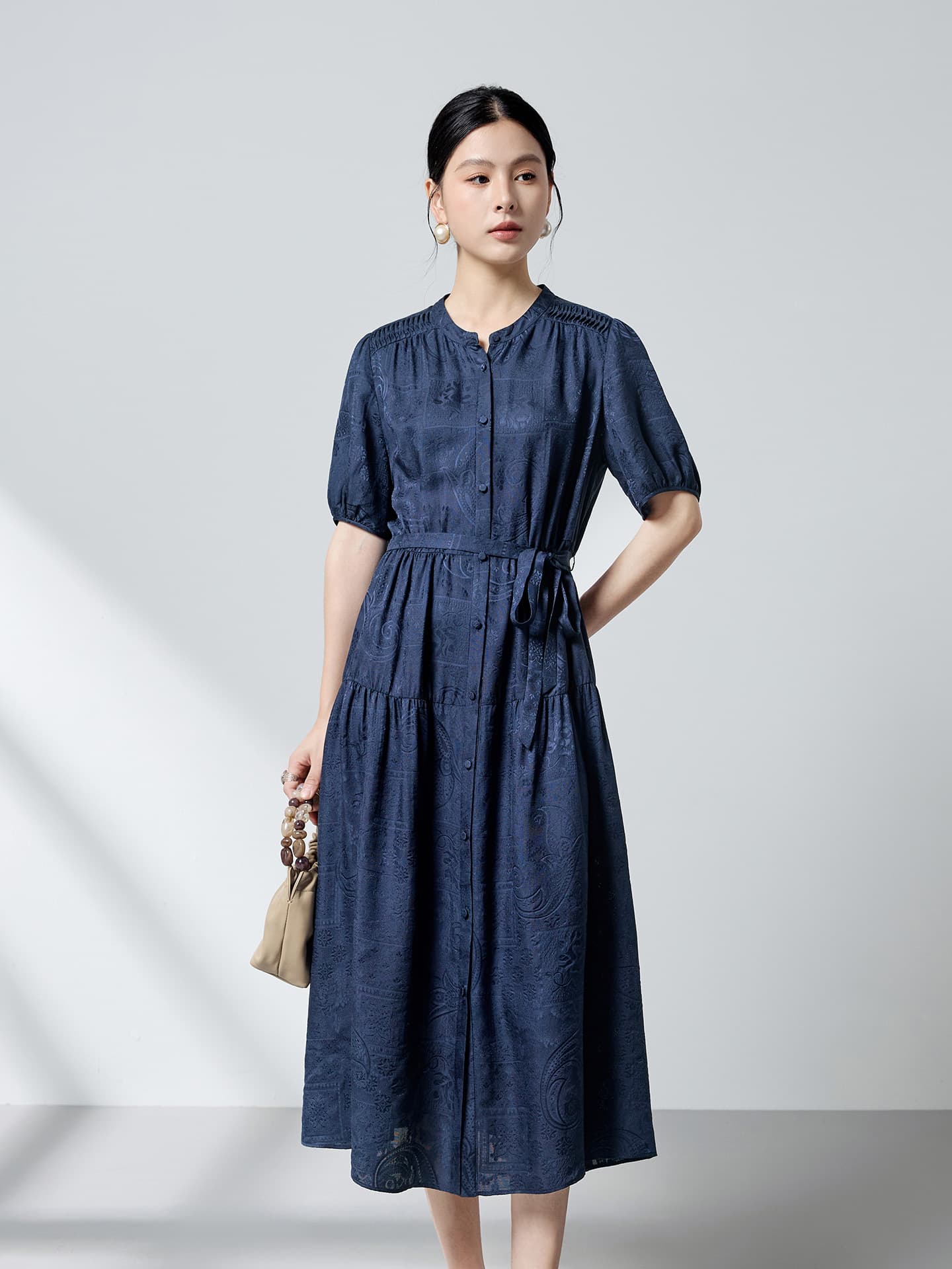 Ink [100% Mulberry Silk] Chinese Style High-end Dark Jacquard Dress Sambo Forging Heavy Industry Proportion 3071