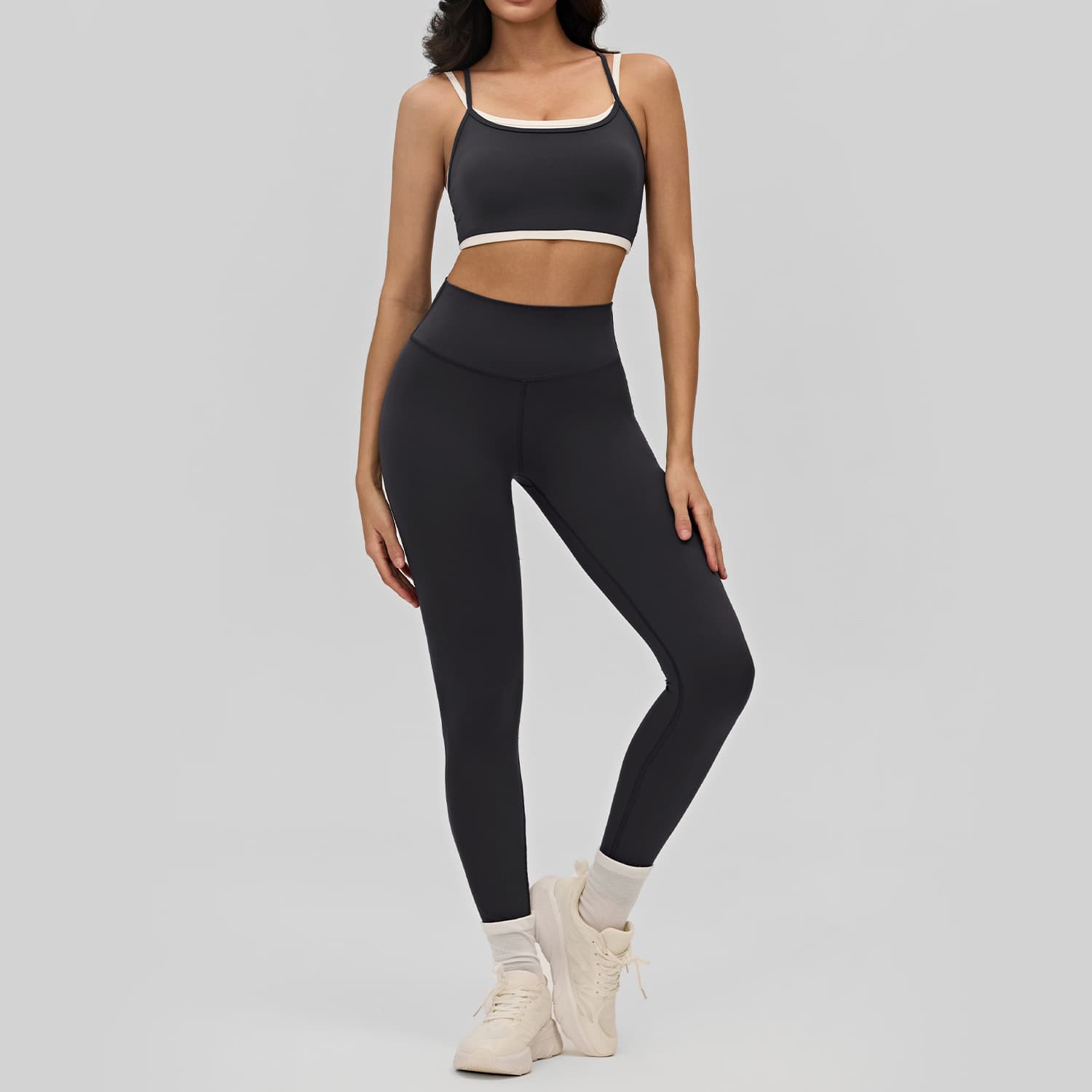 Cross Border Sport Suit Women Contrast Tight Nude Yoga Outdoor Running Pilates Amazon Fitness Set