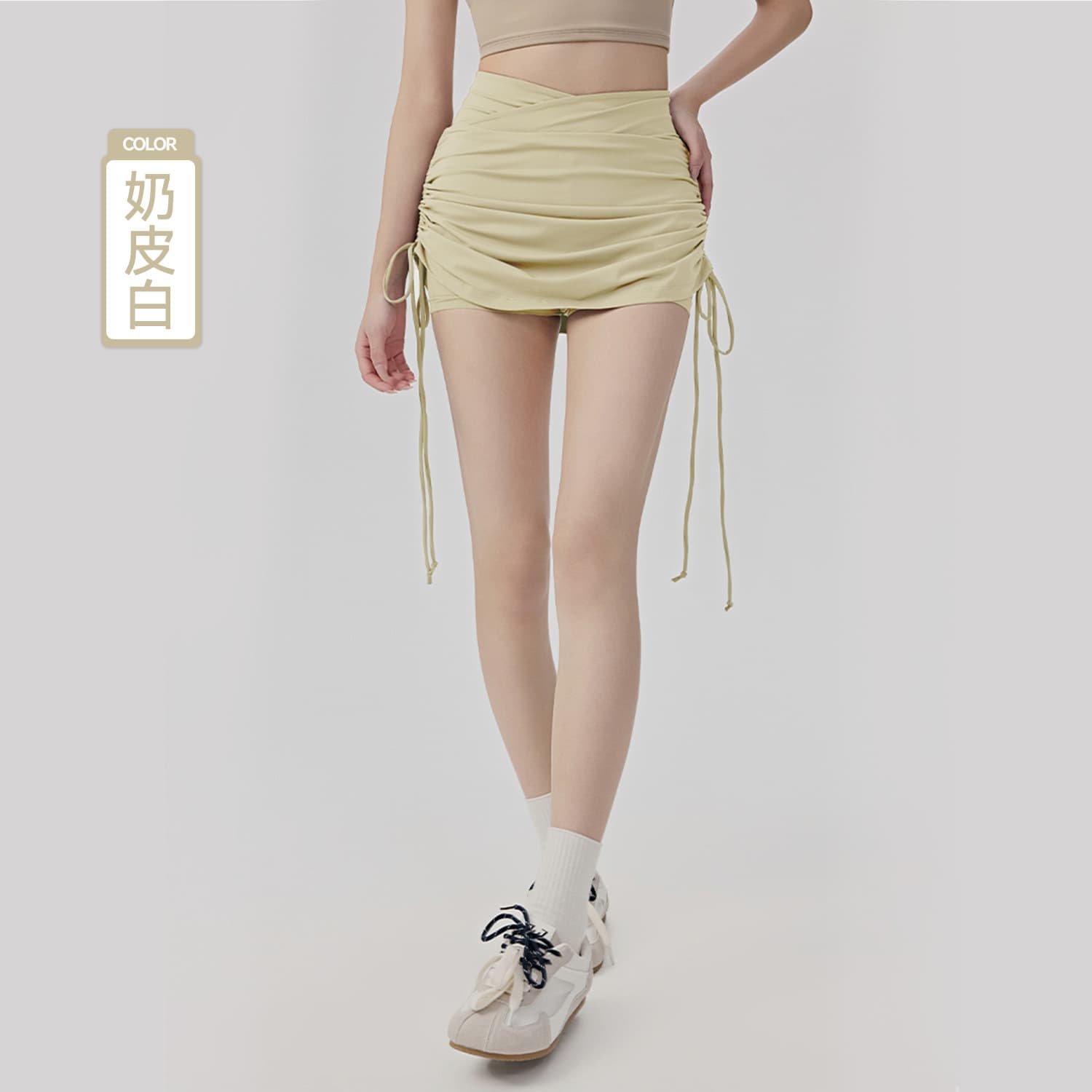 Drawstring Fake Two-piece Sports Skirt Women High Waist Slimming Anti-walking Tennis Skirt Dance Training Yoga Skirt