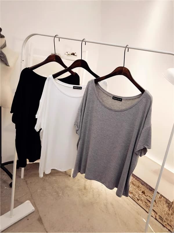 Korean Style Off Shoulder Large Neck Short Sleeve T-shirt Women Summer Thin Loose Modal Bottoming Shirt All-match Collarbone Top