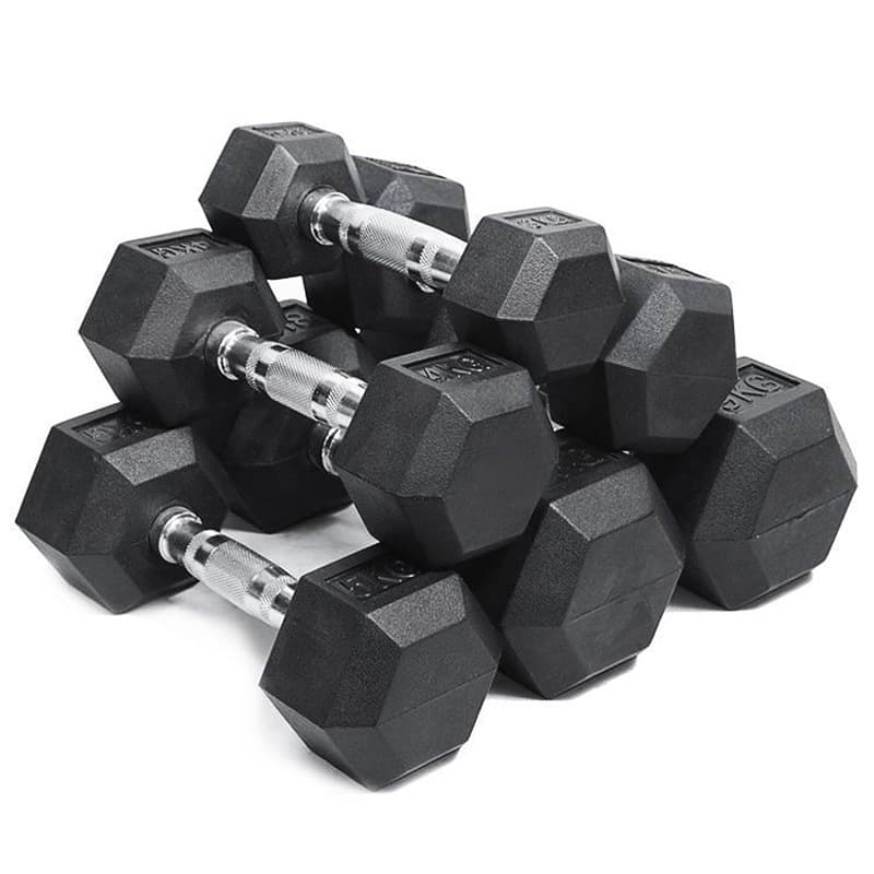 Wholesale Men's Hexagonal Rubberized Dumbbells, Gym Commercial Fixed Dumbbells, Rubberized Solid Full-weight Hexagonal Dumbbells