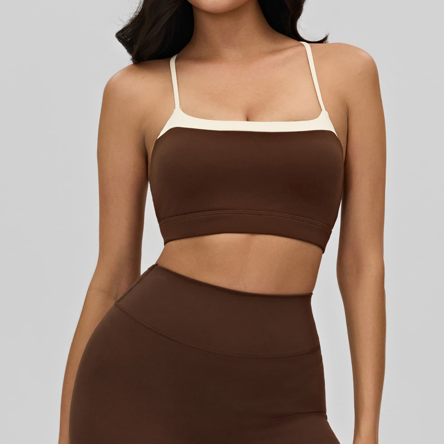 European And American Nude Yoga Lingerie Women's Contrasting Crossed Thin Shoulder Straps Back Beauty Sport Bra Inner Wear Outer Wear Fitness Top