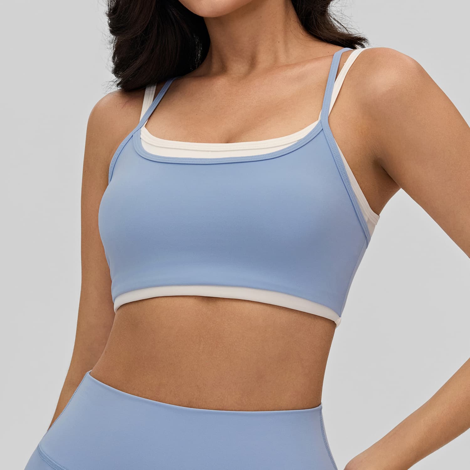 European And American Nudity Sports Bra With Chest Pads Back Straps Contrast Trimmed Back Yoga Underwear Pilates Exercise Wear