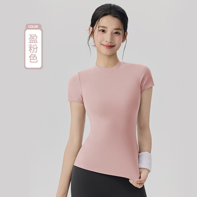 Cross-border New Sports T-shirt Women Round Neck Fitness Short Sleeve Women Sweat Absorbent Breathable Running Training Tight Yoga Top